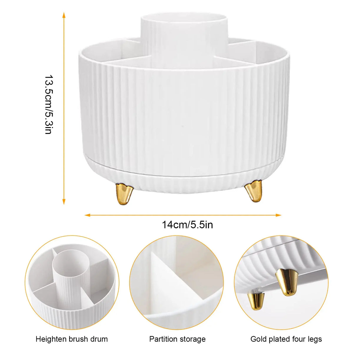 Stylish 5 Slot Makeup Brush Holder Organizer 360° Rotating Makeup Brush Organizer for Dresser Desktop Bathroom Office Storage