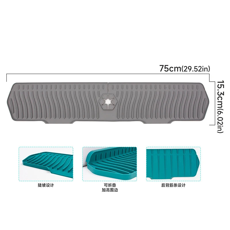 Silicone Sink Splash Guard,Slope Upgraded Faucet Mat,Sink Gadgets-Splash Guard Behind Faucet Water Drip Catcher Mat for Kitchen