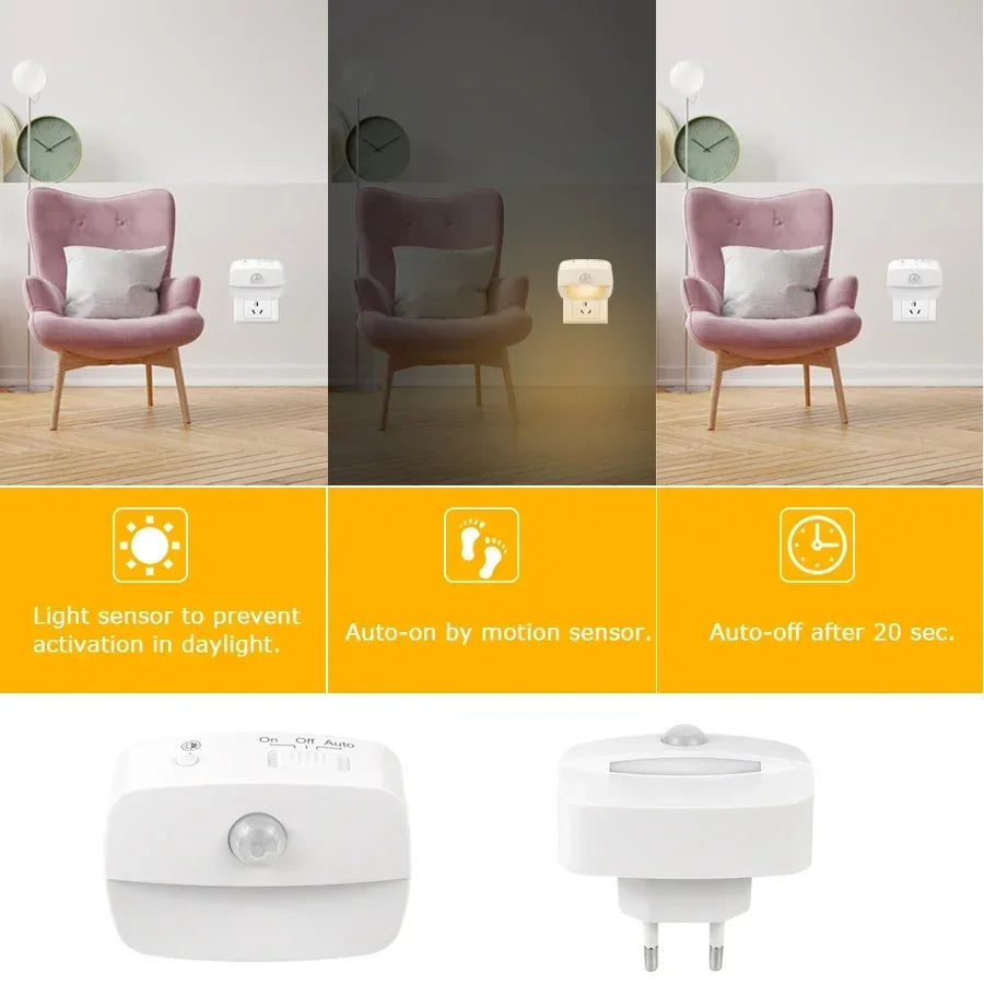 Motion Sensor Light LED Night Lights EU US Plug Lamps PIR Human Induction Lamp Nightlights For Bedroom Decor Hallway Stairs Lamp