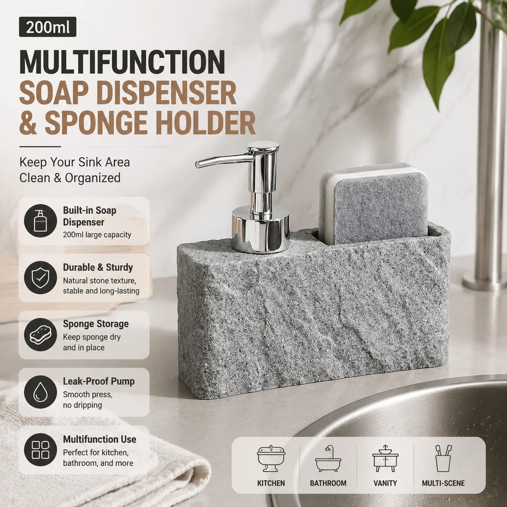 Soap Dispenser with Sponge Holder, Multipurpose Kitchen Sink Lotion Pump Bathroom Hand Soap Container