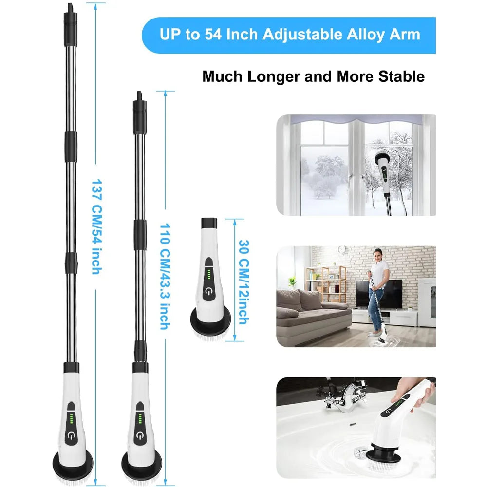 Electric Spin Scrubber With 8 Replaceable Brush Head Power Electric Cleaning Brush Handheld Rechargeable Shower Scrubber