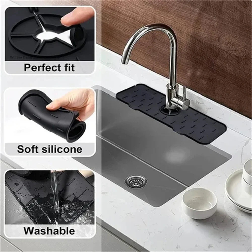 Dish Drainer Sink Mat Kitchen Faucet Splash Guard Drain Rack Countertop Protector Foldable Silicone Bathroom Sinks Sponge Home