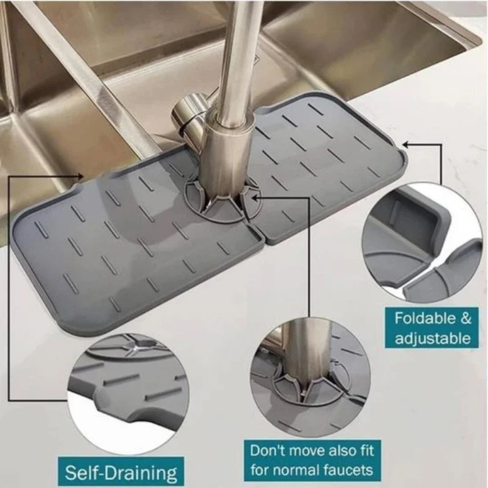Dish Drainer Sink Mat Kitchen Faucet Splash Guard Drain Rack Countertop Protector Foldable Silicone Bathroom Sinks Sponge Home