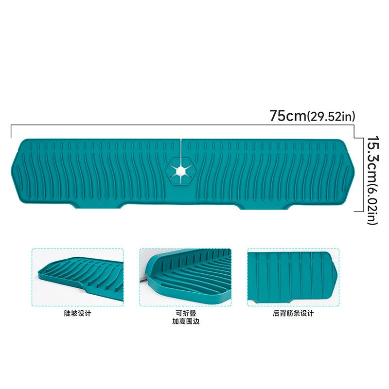 Silicone Sink Splash Guard,Slope Upgraded Faucet Mat,Sink Gadgets-Splash Guard Behind Faucet Water Drip Catcher Mat for Kitchen