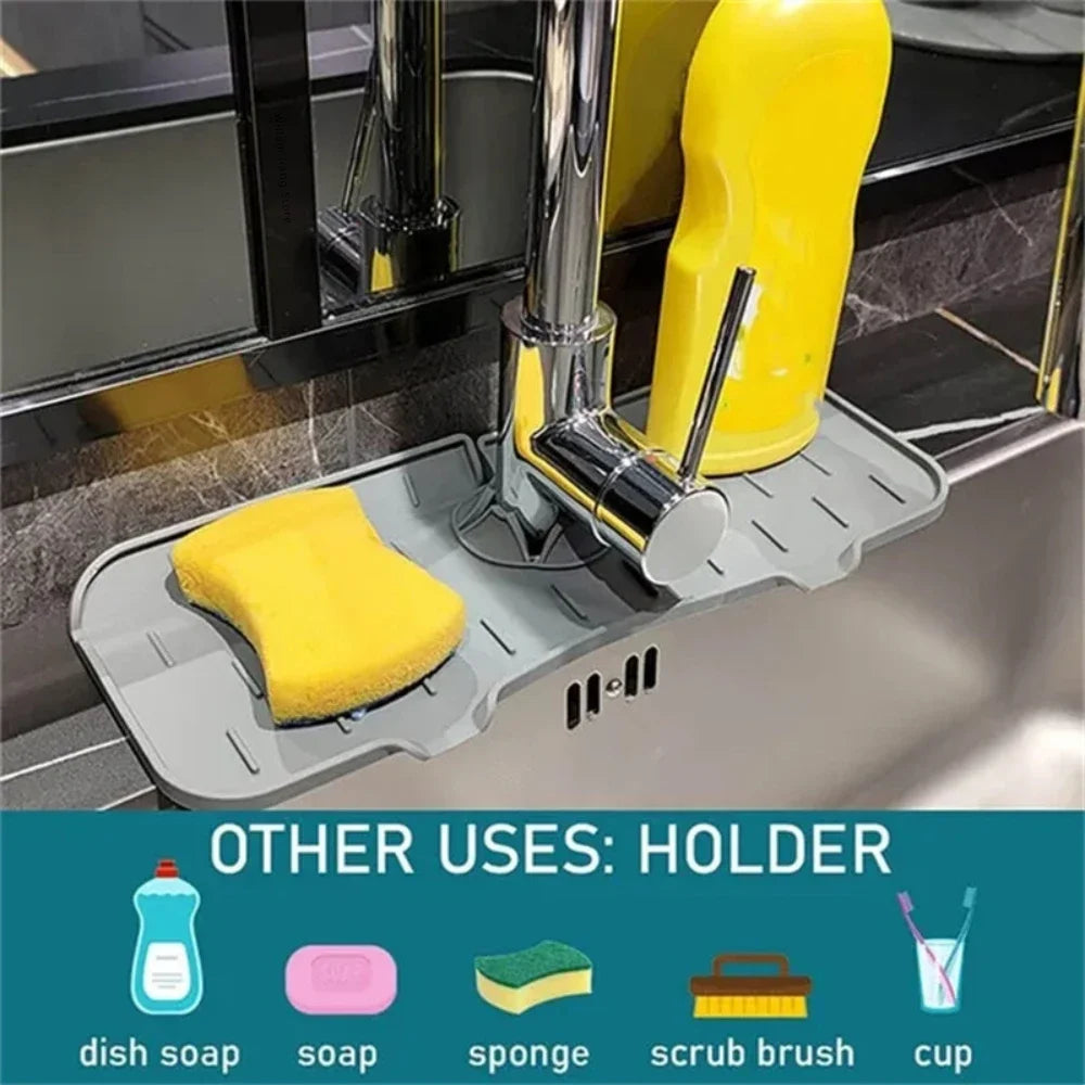 Dish Drainer Sink Mat Kitchen Faucet Splash Guard Drain Rack Countertop Protector Foldable Silicone Bathroom Sinks Sponge Home