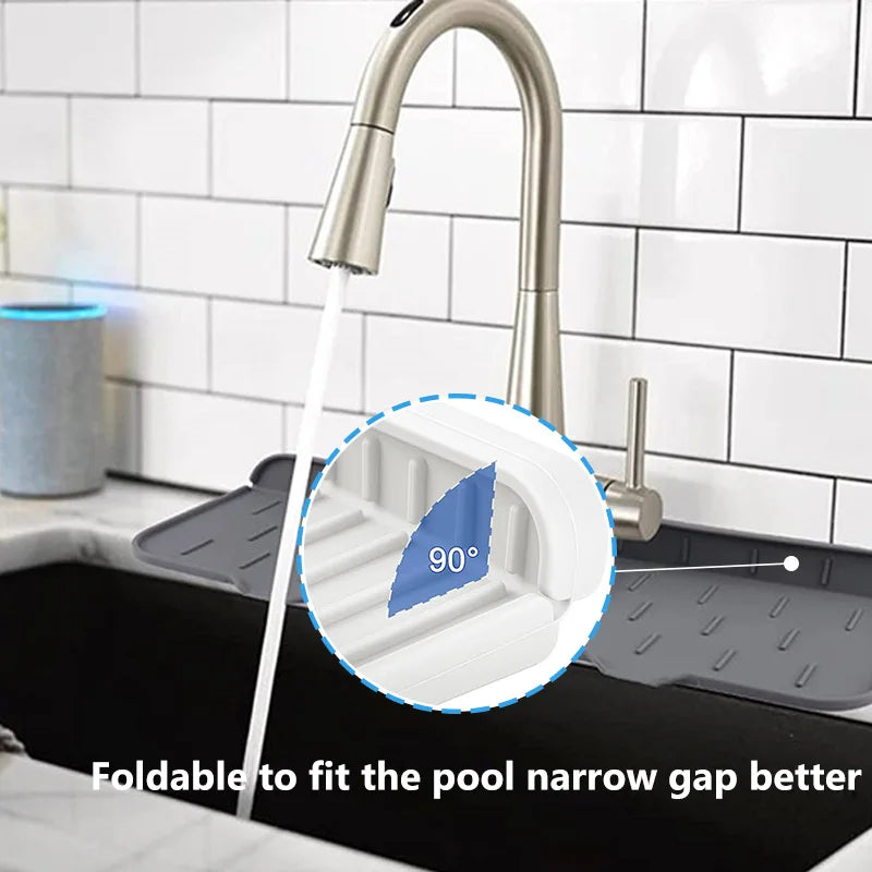 Silicone Kitchen Sink Splash Guard, Large Faucet Mat, Premium Draining Mat, Adjustable Faucet Protector for Kitchen & Bathroom