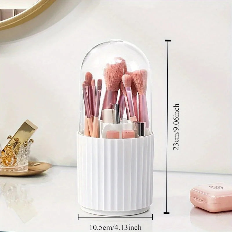 Makeup Brush Holder with Lid 360 Rotating Makeup Brush Holder Organizer for Vanity Desktop Countertop Dresser Table