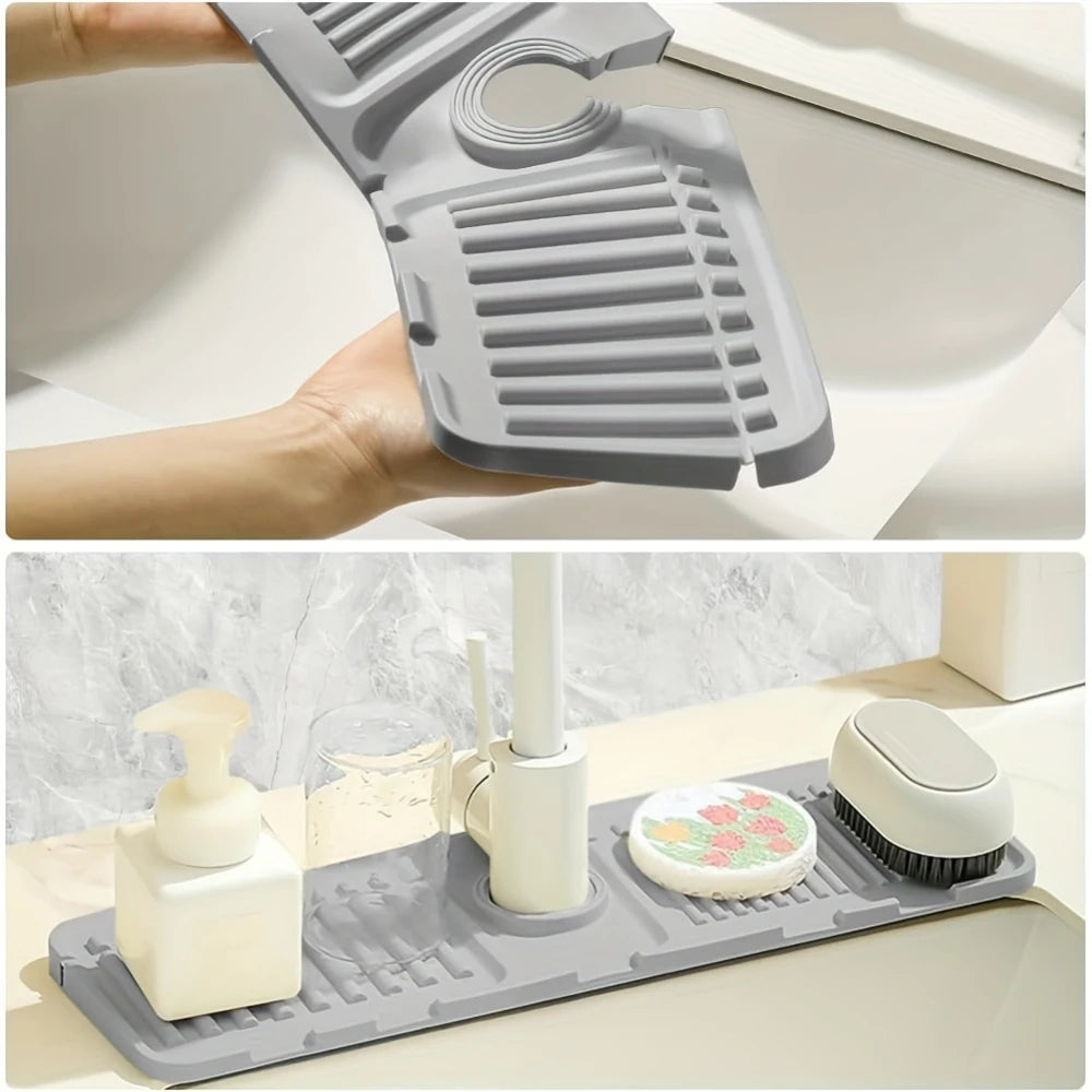 1Pc Faucet Splash Guard Pad — Anti-Slip Sink Drain Mat, Quick-Dry, Easy-Clean, for Single-Hole Faucets, Kitchen & Bathroom