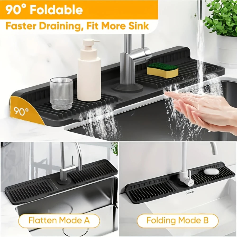 1Pc Faucet Splash Guard Pad — Anti-Slip Sink Drain Mat, Quick-Dry, Easy-Clean, for Single-Hole Faucets, Kitchen & Bathroom