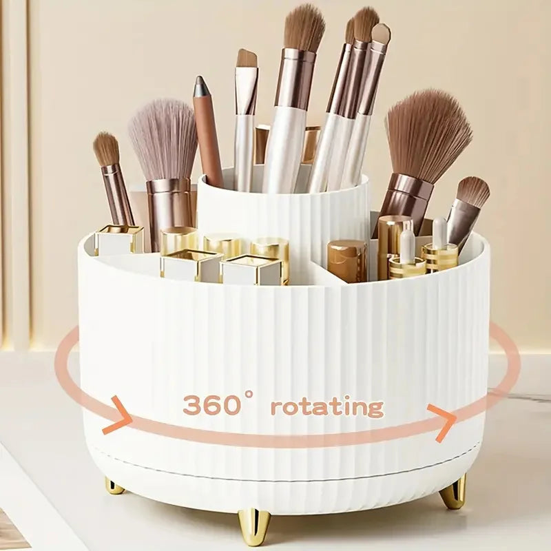Makeup Brush Holder Organizer 5 Slot 360° Rotating Makeup Brushes Desktop Storage Organizers for Vanity Desktop Bathroom Office