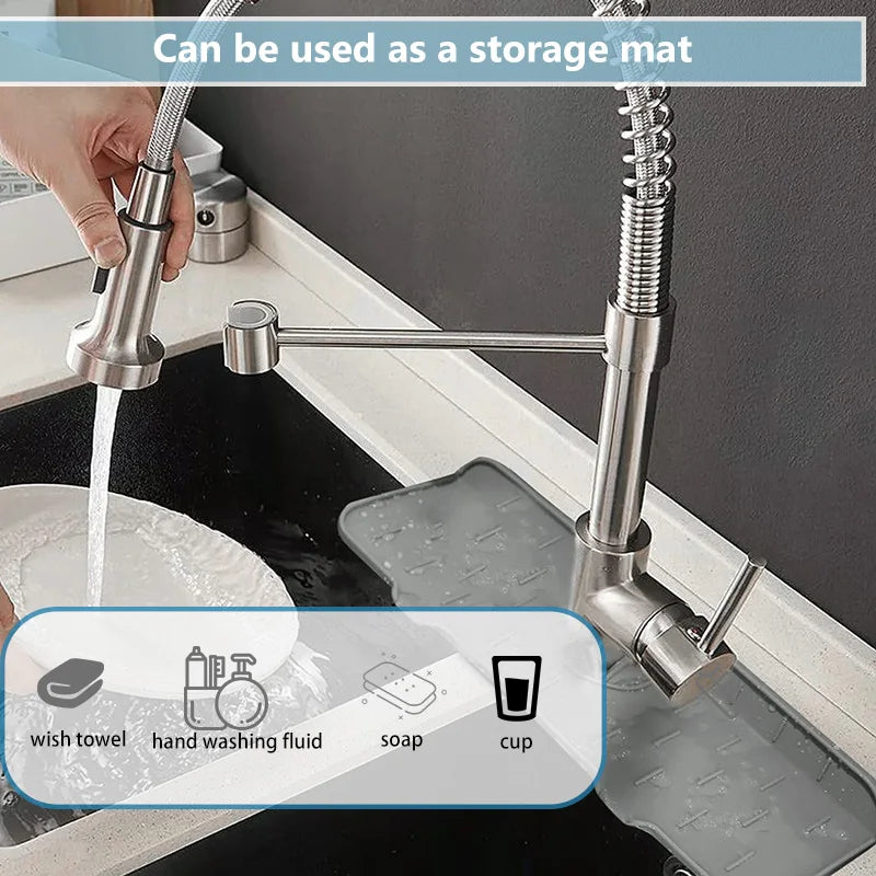 Silicone Kitchen Sink Splash Guard, Large Faucet Mat, Premium Draining Mat, Adjustable Faucet Protector for Kitchen & Bathroom