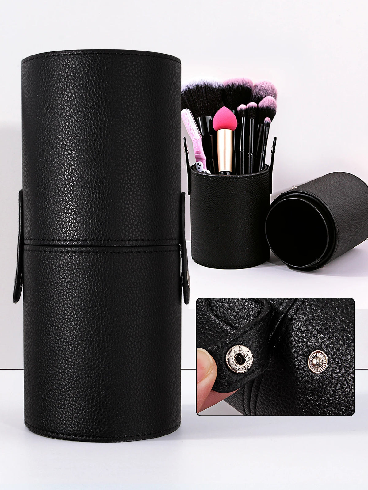 Makeup Brush Holder PU Leather Travel Empty Cosmetic Brushes Pen Bucket Makeup Artist Bag Brushes Organizer Make Up Tools