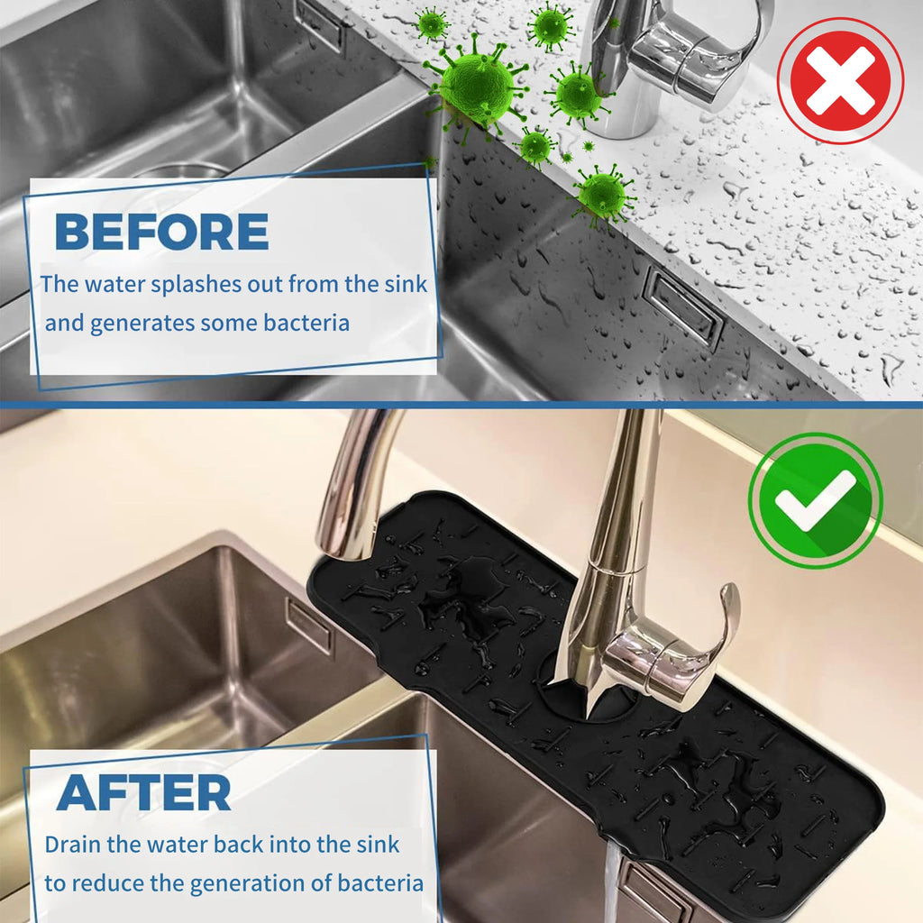Silicone Kitchen Sink Splash Guard, Large Faucet Mat, Premium Draining Mat, Adjustable Faucet Protector for Kitchen & Bathroom