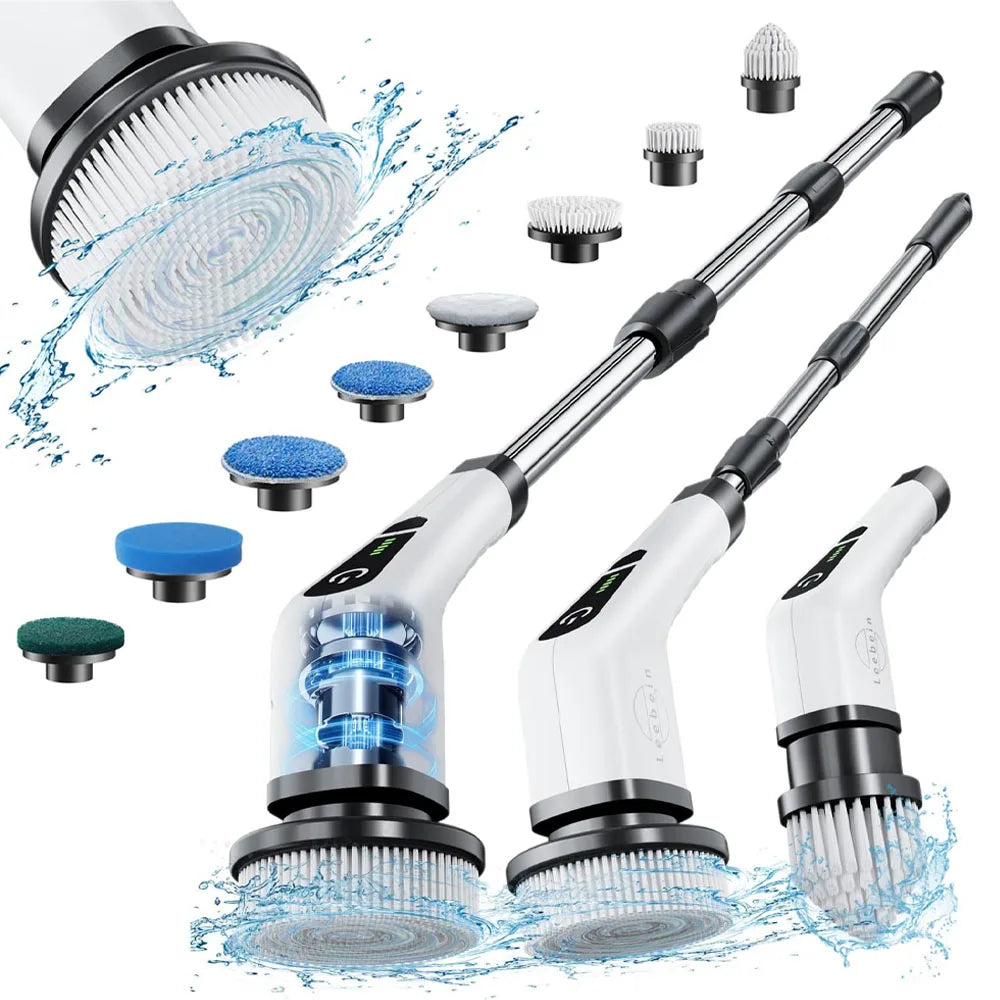 Electric Spin Scrubber With 8 Replaceable Brush Head Power Electric Cleaning Brush Handheld Rechargeable Shower Scrubber